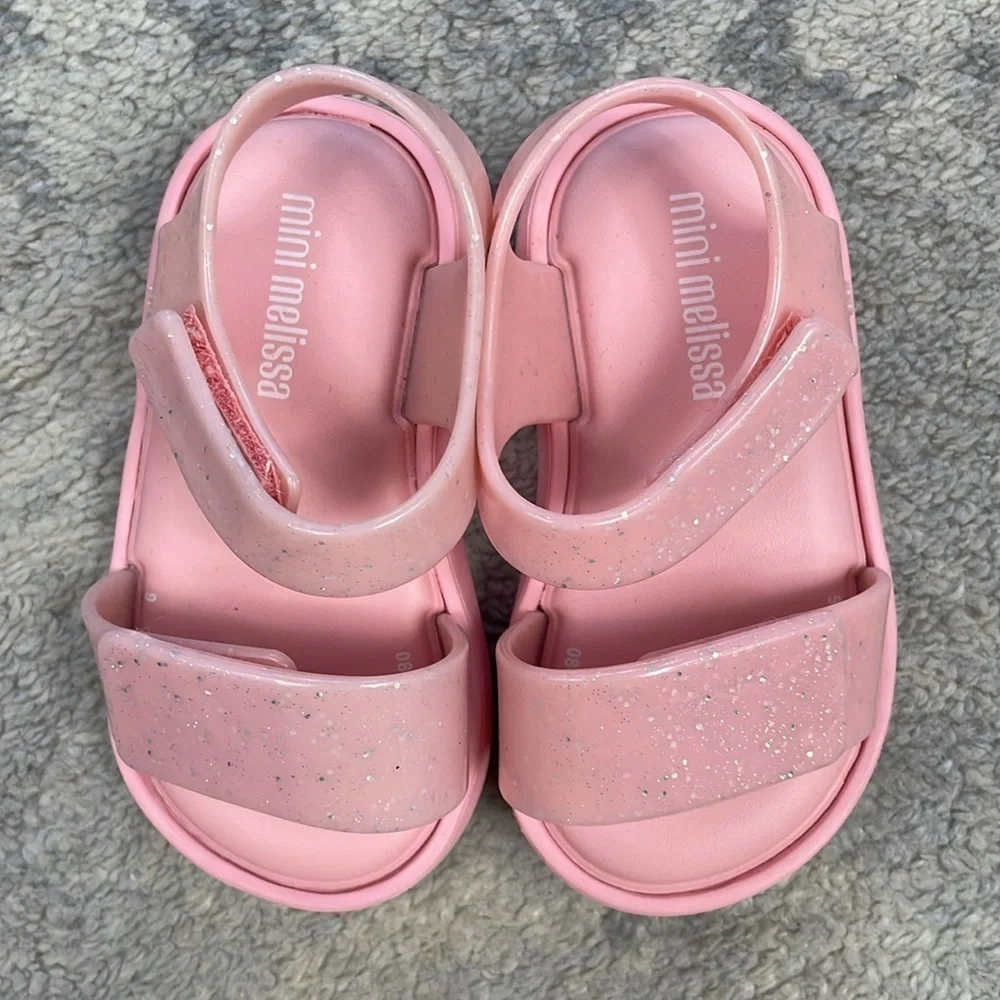 Mini Melissa Jump Sandals Pink Glitter Jelly Shoes Sz 6
